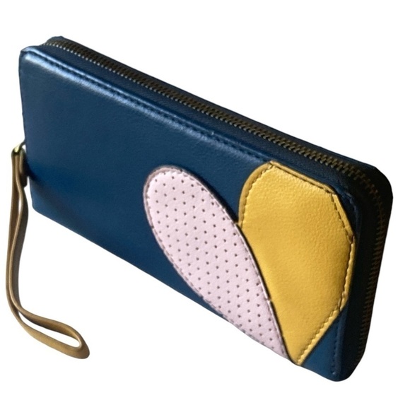 Fossil Leather Long Wallet. Blue with Hand sewn Leather Pedals Size 8” x 4” ECU - Picture 10 of 10